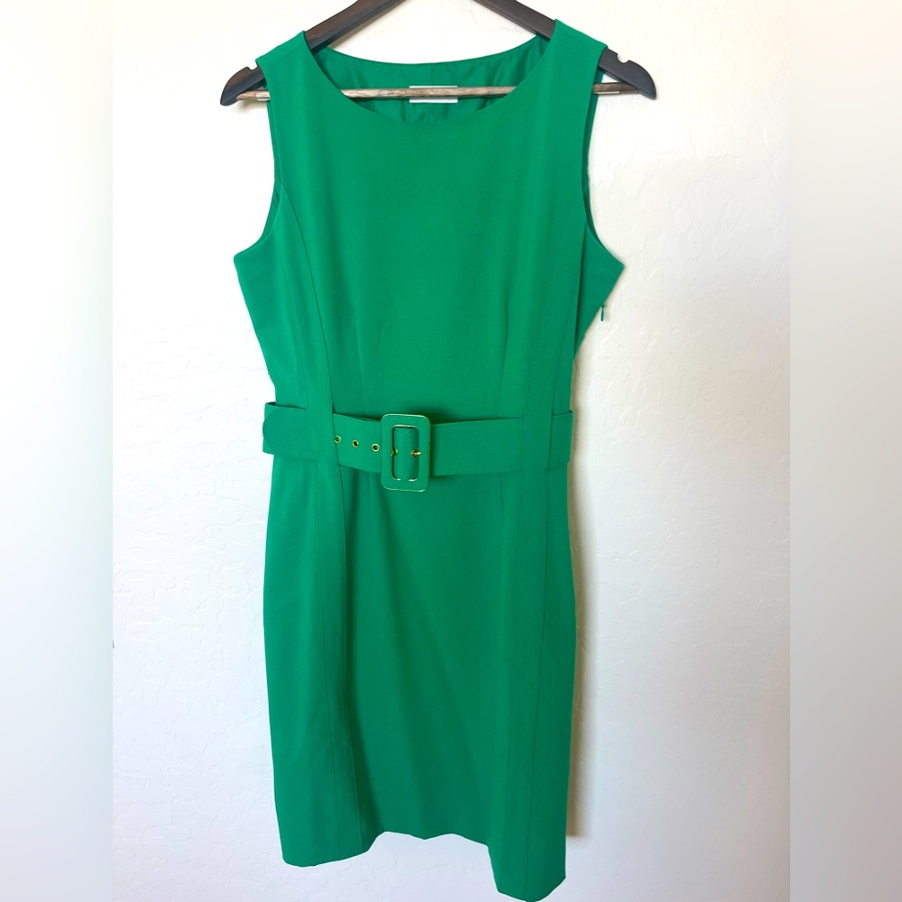 Green Calvin Klein belted dress